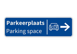 Verkeersbord route parkeerplaats met pijl + icoon - blauw - reflecterend