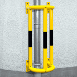Protecteur de tubes en acier 180° jaune/noir pour montage mural – hauteur 1000/1500 mm