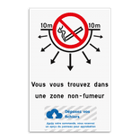 Panneau de zone non-fumeur 10m personnalisable avec texte et logo