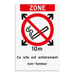 Panneau de zone non-fumeur 10m personnalisable avec pictogramme central