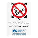Panneau d’interdiction de fumer à 10m avec texte et logo personnalisés