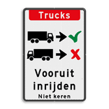 Verkeersbord - vrachtwagens vooruit inrijden