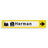 Verwijsbord KOKER Geel/wit/zwart - pijl rechts, met 2 pictogrammen - Klasse 3 reflecterend