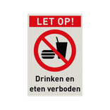 Veiligheidspictogram met tekst eten en drinken verboden  - reflecterend