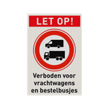 Veiligheidspictogram met tekst verboden voor vrachtwagens en bestelbusjes - reflecterend