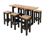 Table haute d'extérieur avec 4, 6 ou 8 tabourets - plastique recyclé