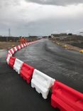 Kunststof barrier rood/wit (vulbaar tot 60kg) - 1130x400x560mm