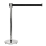 Poteau à sangle rétractable inox chromé avec ruban noir 2 m