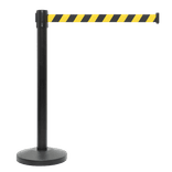 Poteau à sangle rétractable acier noir avec ruban jaune/noir 2 m
