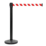 Poteau à sangle rétractable acier noir avec ruban blanc/rouge 2 m