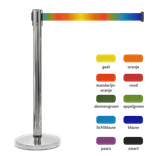 Poteau de balisage en acier inoxydable chromé avec ruban rétractable coloré – 2 mètres