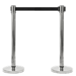 Afzetpaal RVS chroom met uittrekbaar lint zwart 2 meter - compleet set 2 stuks