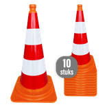 Verkeerskegel 75 cm klasse 3 reflecterend officieel eendelig - set 10 stuks