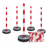 Set afzetpalen kunststof met vulbare voet – 5 stuks + 25 m kunststof ketting