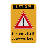 Verkeersbord let op uitrit bouwverkeer RVV J38 - reflecterend
