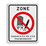 Verkeersbord zone vuurwerk afsteken verboden met pictogram en besluit - reflecterend