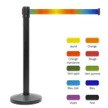 Poteau de balisage noir en acier inoxydable avec ruban rétractable coloré – 2 mètres