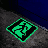 Vloersticker nooduitgang links 400x400mm - glow in the dark