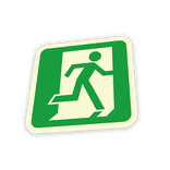 Vloersticker nooduitgang rechts 400x400mm - glow in the dark