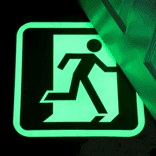 Vloersticker nooduitgang rechts 400x400mm - glow in the dark