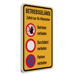 Hinweisschild Betriebsgelände – Zutritt & Parken verboten, nur Mitarbeiter - reflelktierend