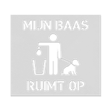 Wegmarkering spuitmal PVC (5mm) - Mijn baas ruimt op (hondenpoep)