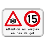 Panneau risque de verglas - 2 pictogrammes -  signalisation hivernale réfléchissante
