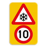 Informatiebord sneeuw - Max 10km/u - Geel reflecterend verkeersbord