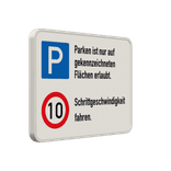 Kombinationsschilder - Betriebsgelände, Parken - Zulässige Höchstgeschwindigkeit 10 km/h