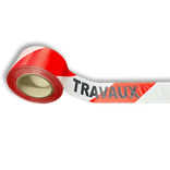 Ruban de balisage avec texte TRAVAUX 75mm x 250m pour chantier