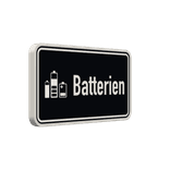Hinweisschild Batterien schwarz/weiß mit Piktogram - reflektierend