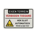 Bord hek sluit automatisch eigen terrein/verboden toegang - reflecterend