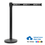 Afzetpaal RVS chroom met uittrekbaar lint zwart 2 meter - met eigen ontwerp/logo