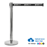Afzetpaal RVS chroom met uittrekbaar lint zwart 2 meter - met eigen ontwerp/logo