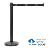 Poteau de balisage noir mat avec sangle rétractable noire – 2 mètres