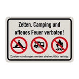 Verkehrsschild Zelten, Camping und offenes Feuer verboten - reflektierend
