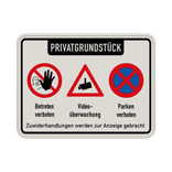 Kombischild Privatgrundstück Parken, Betreten verboten, Videoüberwachung - reflektierend