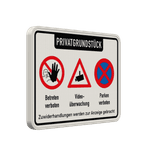 Kombischild Privatgrundstück Parken, Betreten verboten, Videoüberwachung - reflektierend