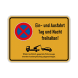 Schild Einfahrt/Ausfahrt Tag und Nacht freihalten + Abschleppregeln - reflektierend