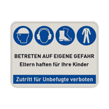 Sicherheitsschild Baustelle mit 4 Gebotszeichen - relfektierend