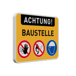 Verkehrsschild Achtung Baustelle mit Piktogrammen reflektierend