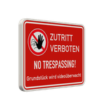 Schild Zutritt verboten + Grundstück wird videoüberwacht - reflektierend