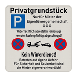 Kombischild Privatgrundstück, Parken nur für Mieter, kein Winterdienst - reflektierend