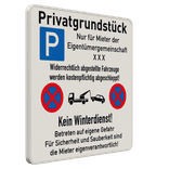 Kombischild Privatgrundstück, Parken nur für Mieter, kein Winterdienst - reflektierend