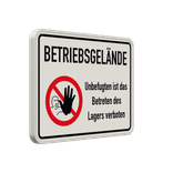Verbotsschilder - Betriebsgelände, Unbefugten ist das Betreten des Lagers verboten