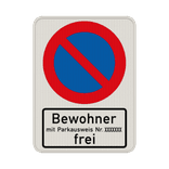 Parkverbotsschild - Eingeschränktes Halteverbot, Bewohner mit Parkausweis Nr. frei