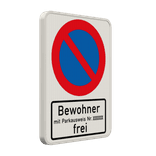 Parkverbotsschild - Eingeschränktes Halteverbot, Bewohner mit Parkausweis Nr. frei