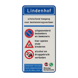 Verkeersbord toegang/entree - Spelende kinderen, niet parkeren, geen drugs/alcohol