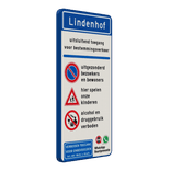 Verkeersbord toegang/entree - Spelende kinderen, niet parkeren, geen drugs/alcohol