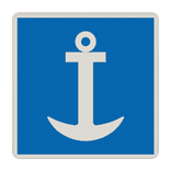Schifffahrtsschild E.6 - Erlaubnis zum Ankern auf der Seite der Wasser­straße